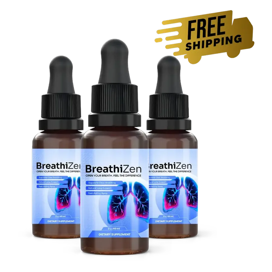 Three bottles of Breathizen liquid respiratory wellness supplement